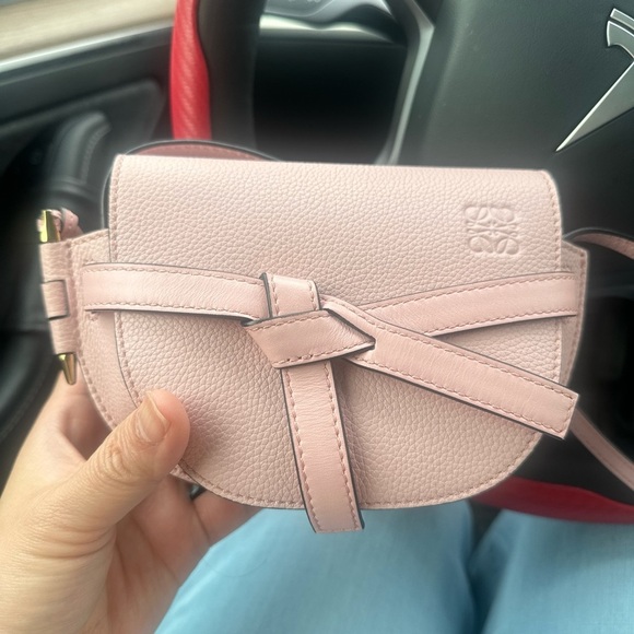 LOEWE 
Grained Calfskin Mini Gate Crossbody Bag Pastel Pink - Picture 8 of 10